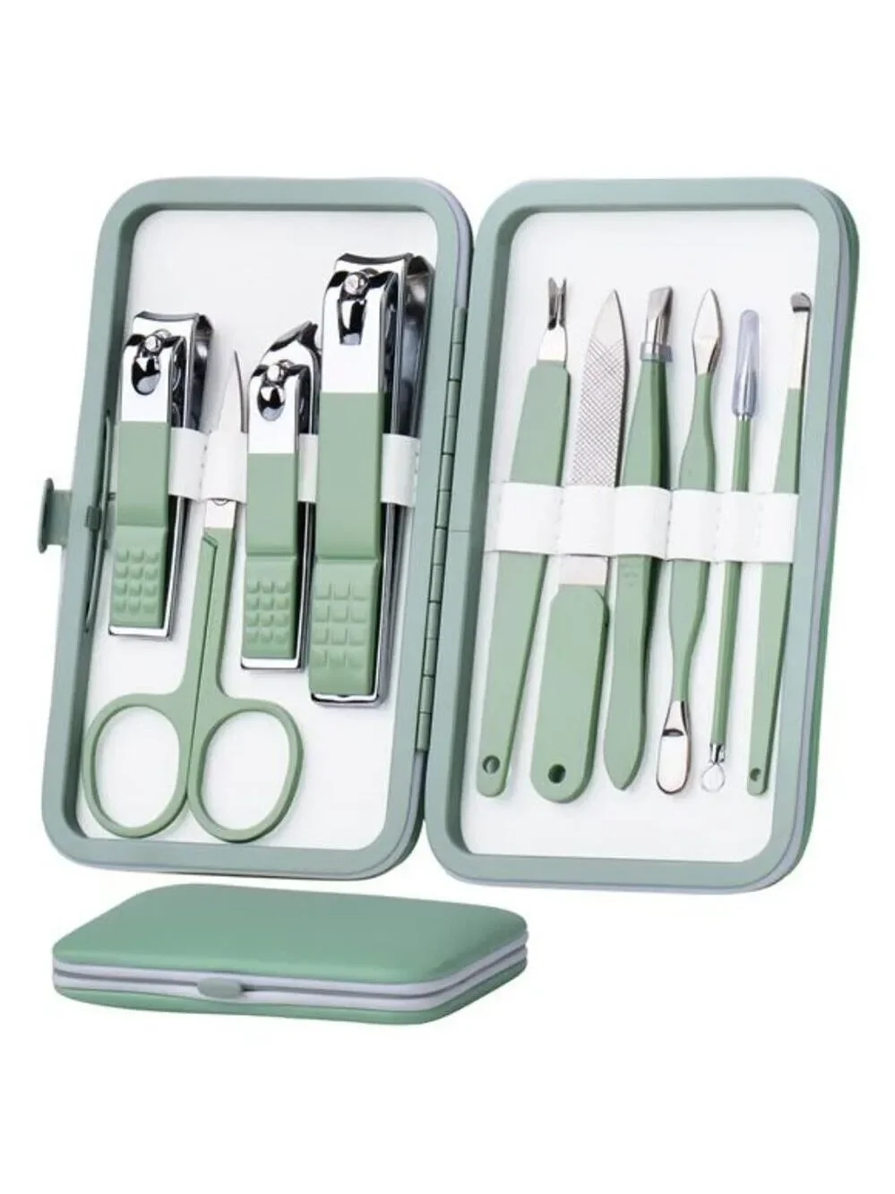 Jade Green Manicure Pedicure Set Stainless Steel Nail Clippers Travel Kit